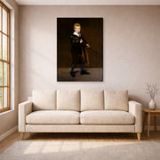 Gallery-wrapped canvas print of Edouard Manet's 'Boy with a Sword' displayed on a wall in a living room