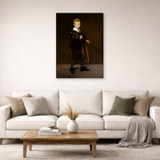 Gallery-wrapped canvas print of Edouard Manet's 'Boy with a Sword' displayed on a wall in a living room