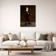 Unframed poster print of Edouard Manet's 'Boy with a Sword' displayed on a wall in a living room