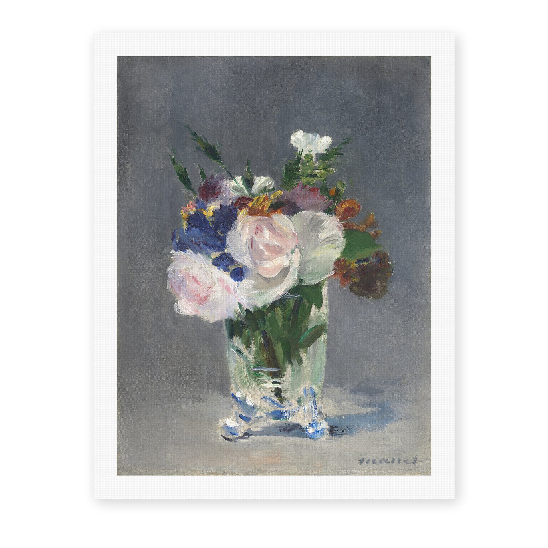 Edouard Manet's 'Flowers in a Crystal Vase' painting reproduced as a rolled canvas print