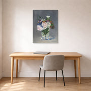 Gallery-wrapped canvas print of Edouard Manet's 'Flowers in a Crystal Vase' displayed on a wall in a home office