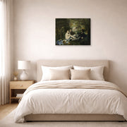 Gallery-wrapped canvas print of Edouard Manet's 'Luncheon on the Grass' displayed on a wall in a bedroom
