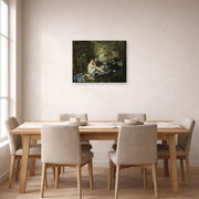 Unframed poster print of Edouard Manet's 'Luncheon on the Grass' displayed on a wall in a dining room