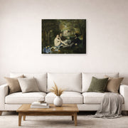 Unframed poster print of Edouard Manet's 'Luncheon on the Grass' displayed on a wall in a living room