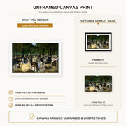 Edouard Manet - Music in the Tuileries Gardens canvas print size comparison and framing display infographic