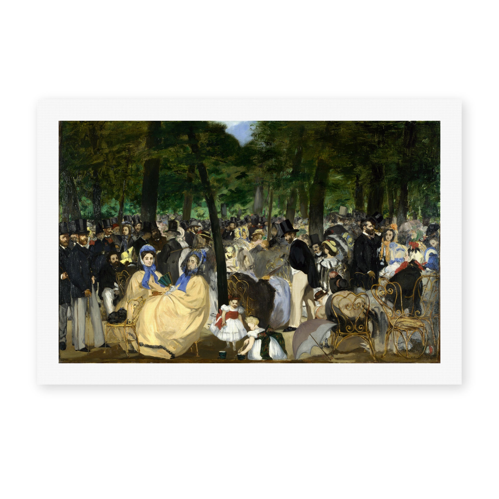 Edouard Manet's 'Music in the Tuileries Gardens' painting reproduced as a rolled canvas print