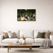 Unframed poster print of Edouard Manet's 'Music in the Tuileries Gardens' displayed on a wall in a living room