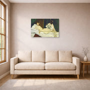 Gallery-wrapped canvas print of Edouard Manet's 'Olympia' displayed on a wall in a living room