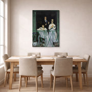 Gallery-wrapped canvas print of Edouard Manet's 'The Balcony, Musee d'Orsay' displayed on a wall in a dining room