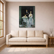 Gallery-wrapped canvas print of Edouard Manet's 'The Balcony, Musee d'Orsay' displayed on a wall in a living room