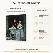 Edouard Manet - The Balcony, Musee d'Orsay gallery wrap canvas construction and hanging details infographic
