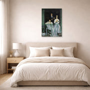 Unframed poster print of Edouard Manet's 'The Balcony, Musee d'Orsay' displayed on a wall in a bedroom