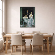 Unframed poster print of Edouard Manet's 'The Balcony, Musee d'Orsay' displayed on a wall in a dining room