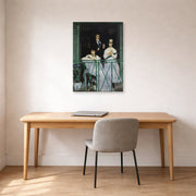 Unframed poster print of Edouard Manet's 'The Balcony, Musee d'Orsay' displayed on a wall in a home office