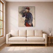 Gallery-wrapped canvas print of Edouard Manet's 'The Bugler' displayed on a wall in a living room