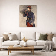 Unframed poster print of Edouard Manet's 'The Bugler' displayed on a wall in a living room