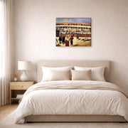 Gallery-wrapped canvas print of Edouard Manet's 'The Bullfight' displayed on a wall in a bedroom