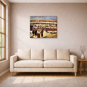 Gallery-wrapped canvas print of Edouard Manet's 'The Bullfight' displayed on a wall in a living room