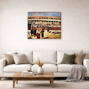 Gallery-wrapped canvas print of Edouard Manet's 'The Bullfight' displayed on a wall in a living room
