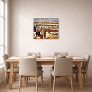 Unframed poster print of Edouard Manet's 'The Bullfight' displayed on a wall in a dining room