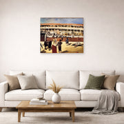 Unframed poster print of Edouard Manet's 'The Bullfight' displayed on a wall in a living room