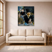 Gallery-wrapped canvas print of Edouard Manet's 'The Cafe Concert' displayed on a wall in a living room