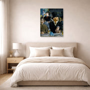 Unframed poster print of Edouard Manet's 'The Cafe Concert' displayed on a wall in a bedroom