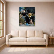 Unframed poster print of Edouard Manet's 'The Cafe Concert' displayed on a wall in a living room