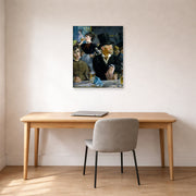Unframed poster print of Edouard Manet's 'The Cafe Concert' displayed on a wall in a home office