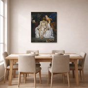 Gallery-wrapped canvas print of Edouard Manet's 'The Dead Christ with Angels' displayed on a wall in a dining room