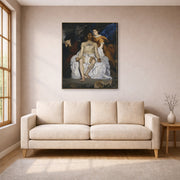 Gallery-wrapped canvas print of Edouard Manet's 'The Dead Christ with Angels' displayed on a wall in a living room