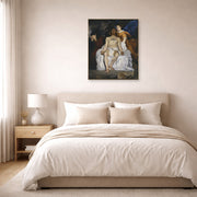 Unframed poster print of Edouard Manet's 'The Dead Christ with Angels' displayed on a wall in a bedroom