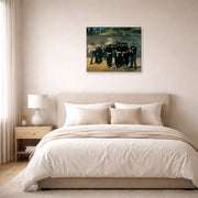 Gallery-wrapped canvas print of Edouard Manet's 'The Execution of Emperor Maximilian' displayed on a wall in a bedroom