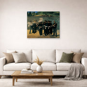 Gallery-wrapped canvas print of Edouard Manet's 'The Execution of Emperor Maximilian' displayed on a wall in a living room