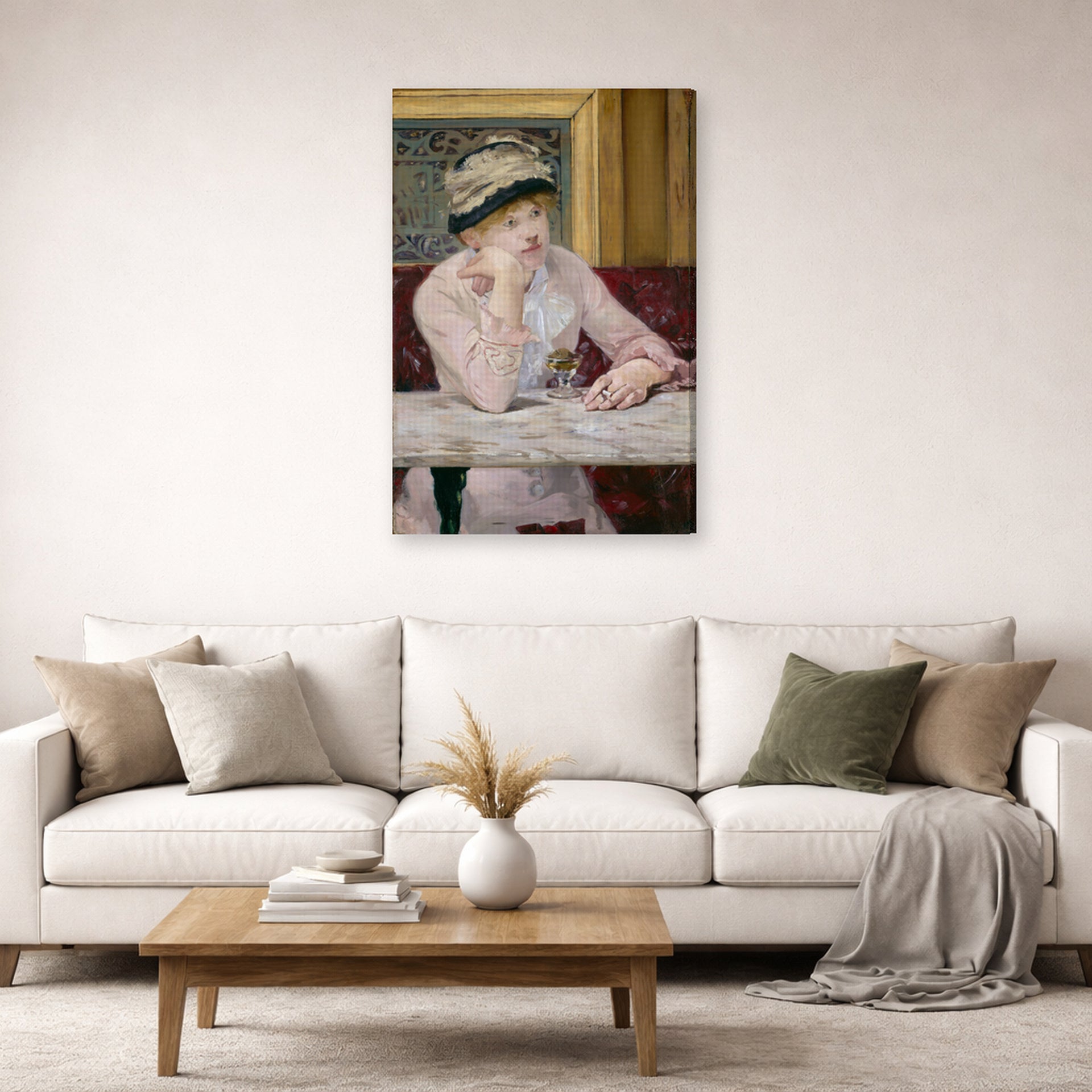 Gallery-wrapped canvas print of Edouard Manet's 'The Plum, National Gallery of Art' displayed on a wall in a living room