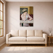 Unframed poster print of Edouard Manet's 'The Plum, National Gallery of Art' displayed on a wall in a living room
