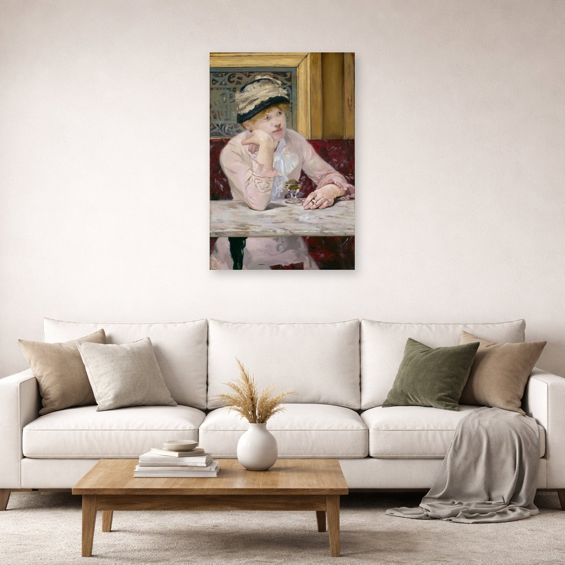 Unframed poster print of Edouard Manet's 'The Plum, National Gallery of Art' displayed on a wall in a living room