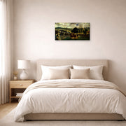 Gallery-wrapped canvas print of Edouard Manet's 'The Races at Longchamp' displayed on a wall in a bedroom