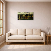 Gallery-wrapped canvas print of Edouard Manet's 'The Races at Longchamp' displayed on a wall in a living room