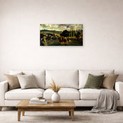 Unframed poster print of Edouard Manet's 'The Races at Longchamp' displayed on a wall in a living room