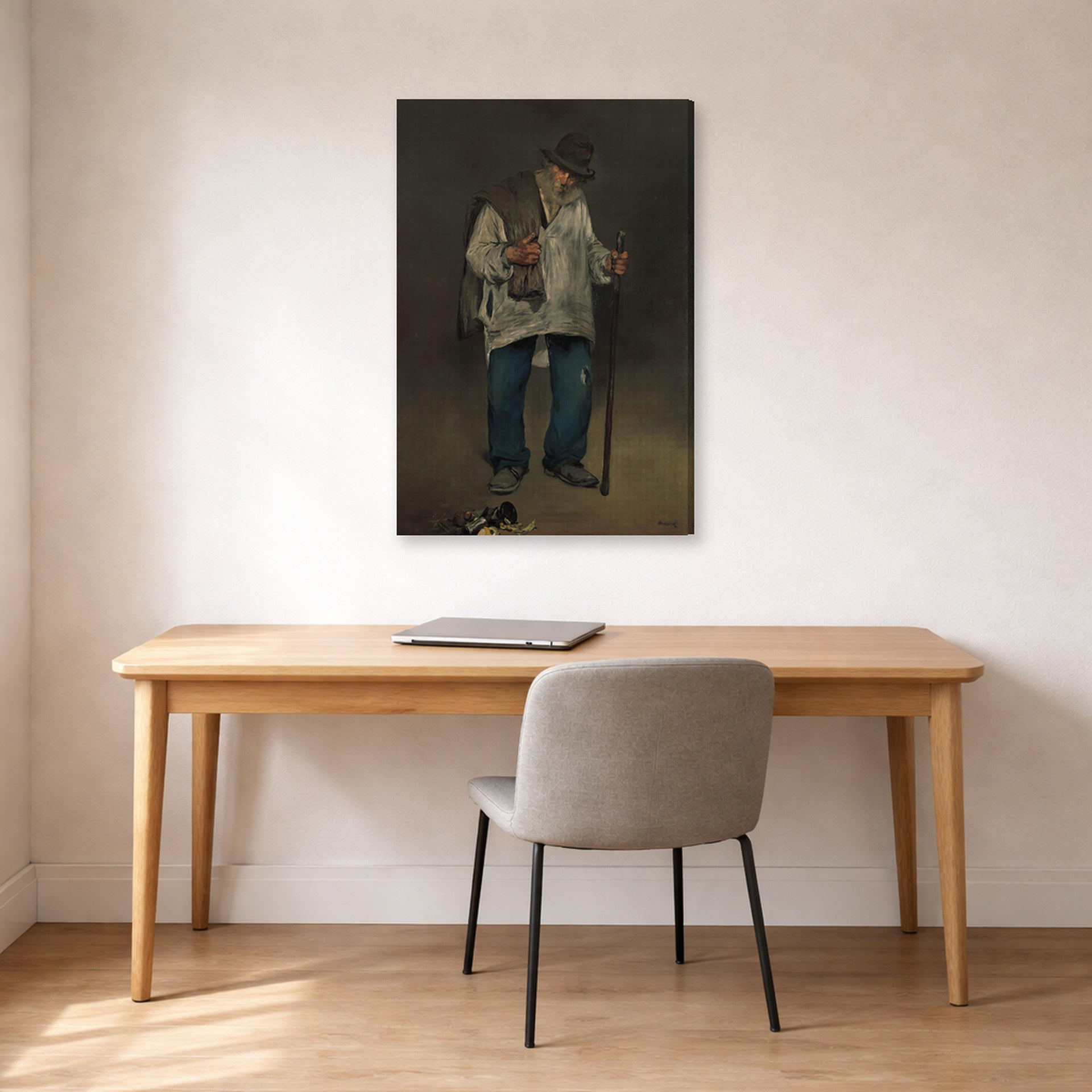 Gallery-wrapped canvas print of Edouard Manet's 'The Ragpicker, Norton Simon Museum' displayed on a wall in a home office