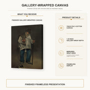 Edouard Manet - The Ragpicker, Norton Simon Museum gallery wrap canvas construction and hanging details infographic