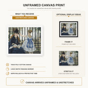 Edouard Manet - The Railway canvas print size comparison and framing display infographic