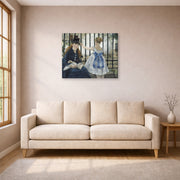 Gallery-wrapped canvas print of Edouard Manet's 'The Railway' displayed on a wall in a living room