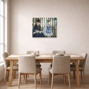 Unframed poster print of Edouard Manet's 'The Railway' displayed on a wall in a dining room