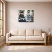 Unframed poster print of Edouard Manet's 'The Railway' displayed on a wall in a living room