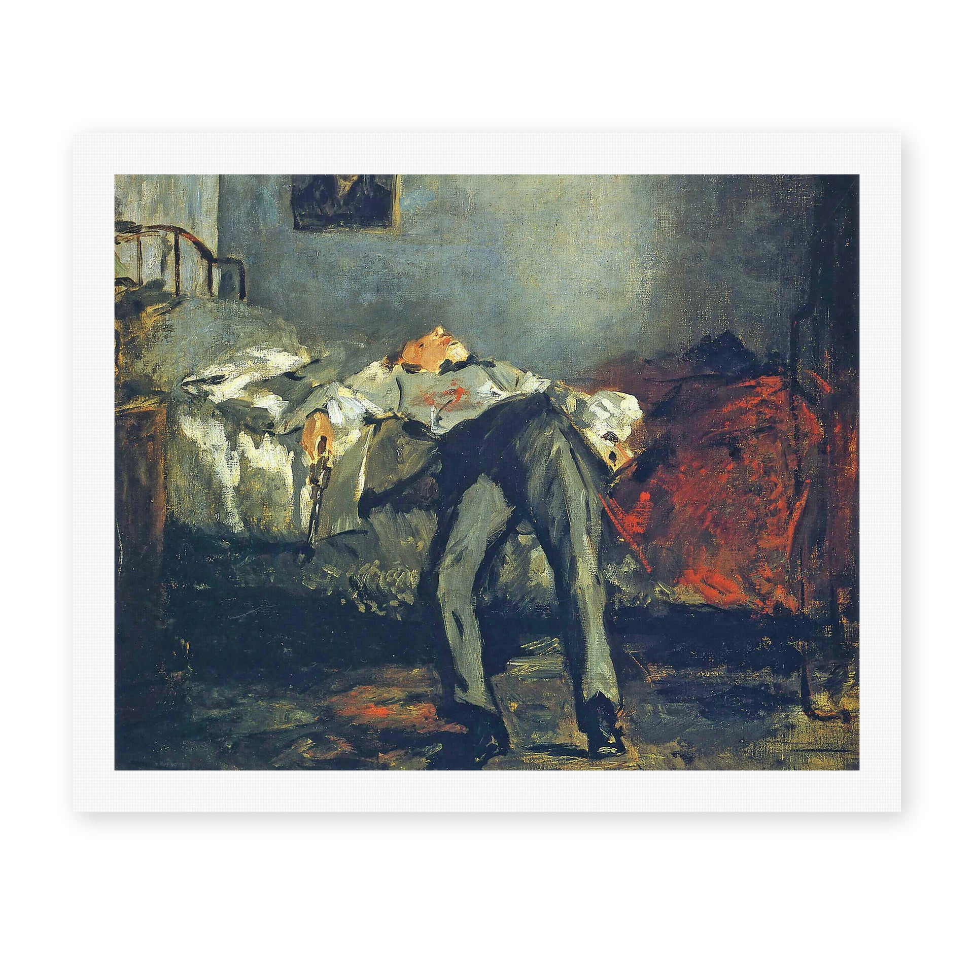 Edouard Manet's 'The Suicide, Le Suicidé' painting reproduced as a rolled canvas print