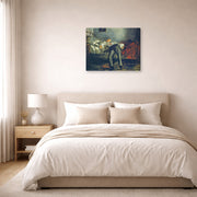 Gallery-wrapped canvas print of Edouard Manet's 'The Suicide, Le Suicidé' displayed on a wall in a bedroom