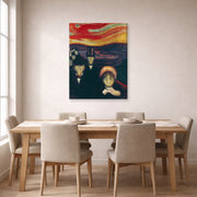 Gallery-wrapped canvas print of Edvard Munch's Anxiety displayed on a wall in a dining room