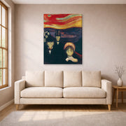 Gallery-wrapped canvas print of Edvard Munch's Anxiety displayed on a wall in a living room